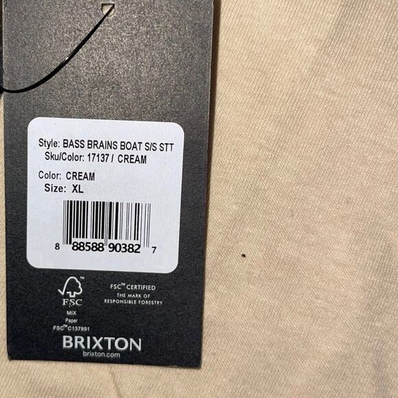 Brixton Bass brains boat Collab T-Shirt 100% Cotton Size XL NWT Outdoors Fishing - Picture 5 of 5